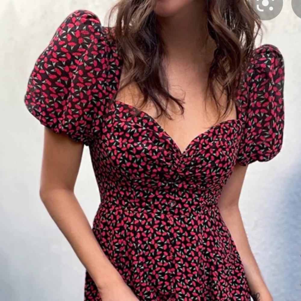 Hello Molly Black Midi Dress with Pink Floral Print